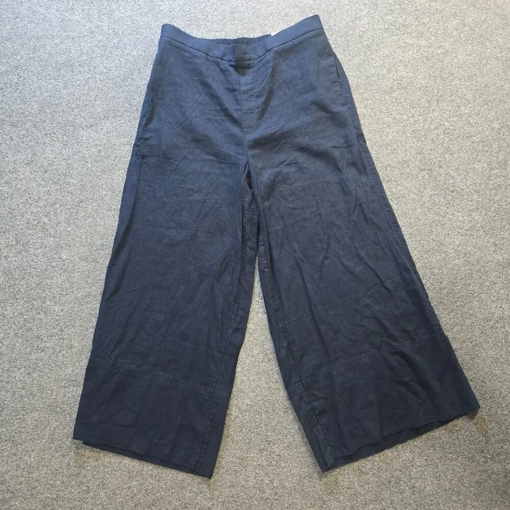 Banana Republic Pants Womens Size Large Blue Wide Leg Cropped Linen Blend Casual